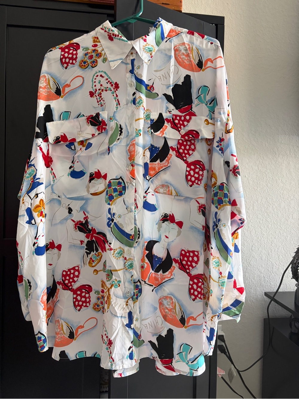Colorful Abstract Print Button-Down Blouse, Size 44/24W-NWOT